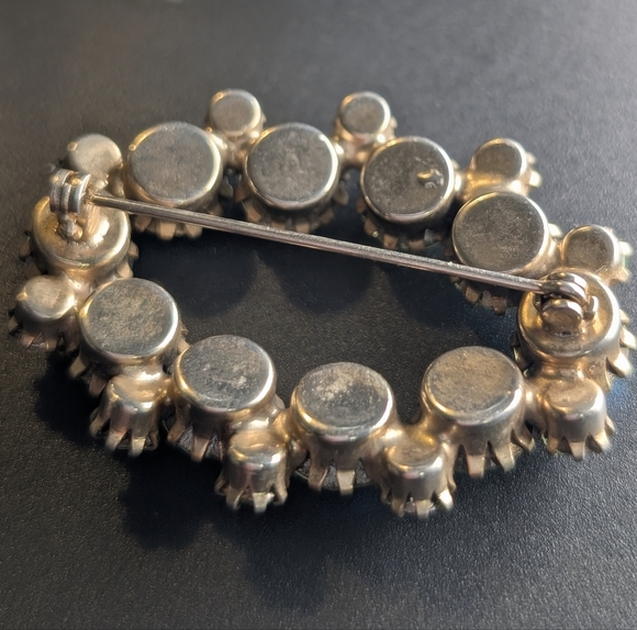 Vintage Green Aurora Borealis Rhinestone Brooch Mid Century Glam Old Money Retro - Picture 3 of 10